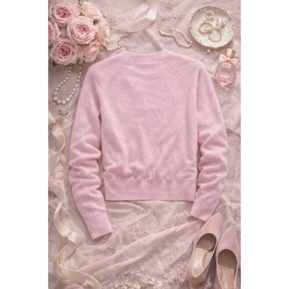 Aqua 100% Cashmere Crewneck Cardigan Cotton Candy Light Pink XS New With Tags - Picture 7 of 15